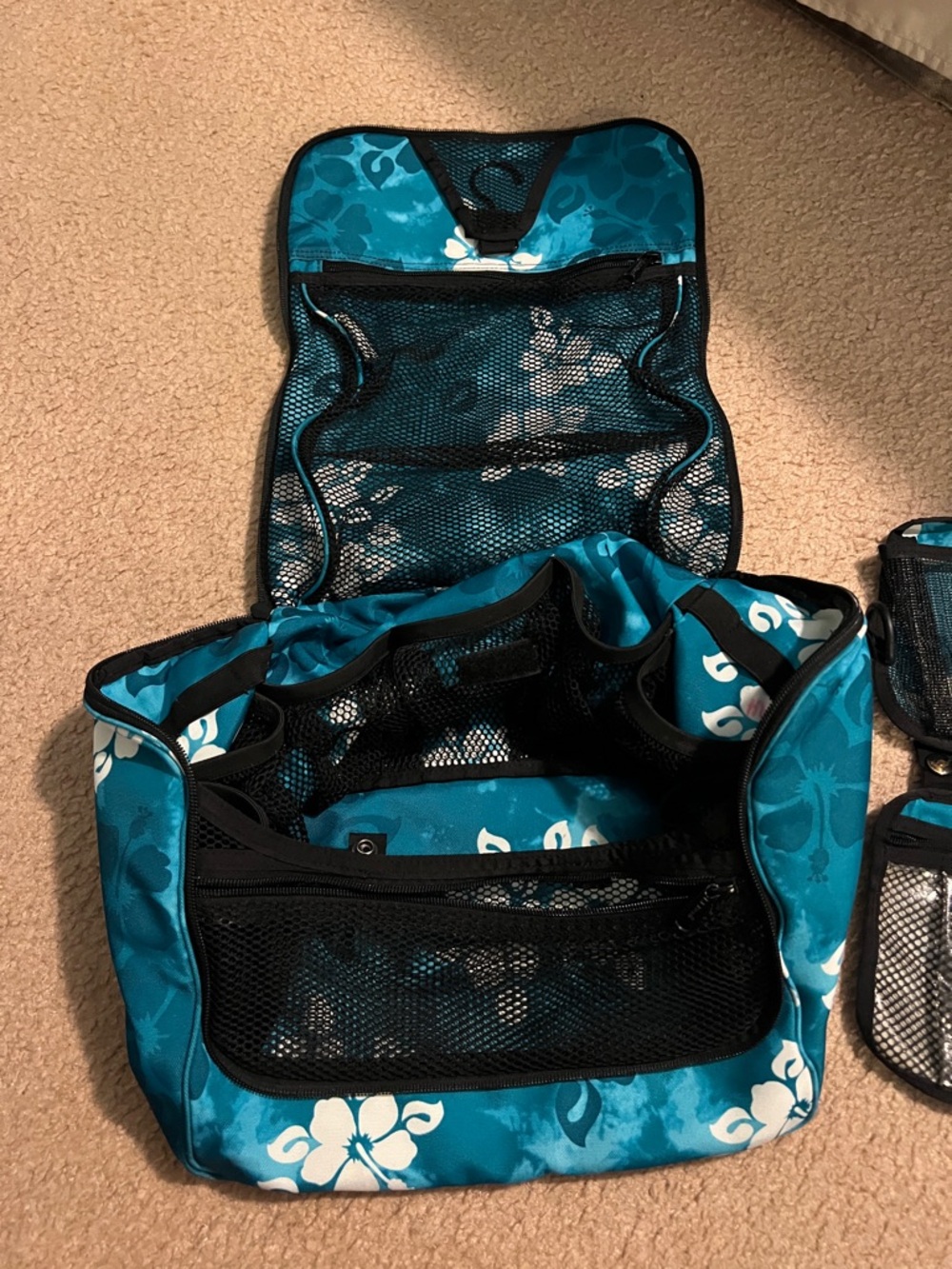 L.L. Bean Teal Floral Hanging Cosmetic Bag